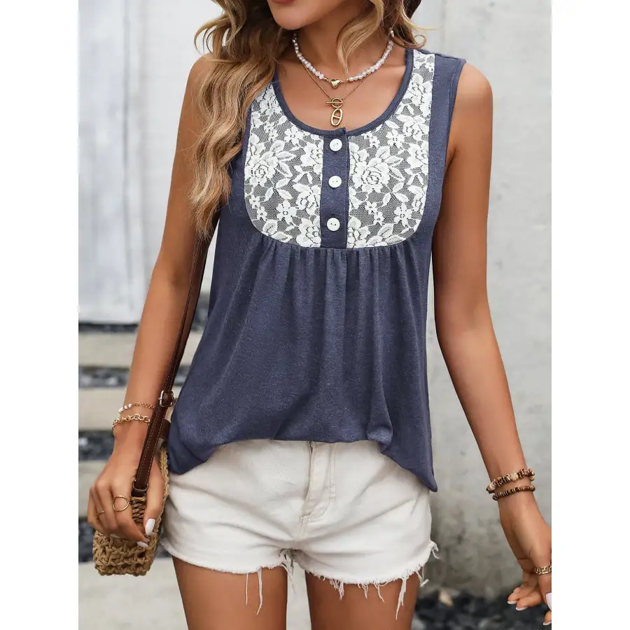 Scoop-Neck Lace-Detail Tank Top