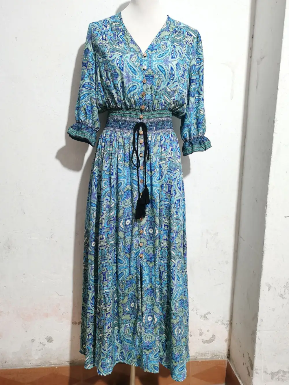 Paisley Half Sleeve Slit Midi Dress