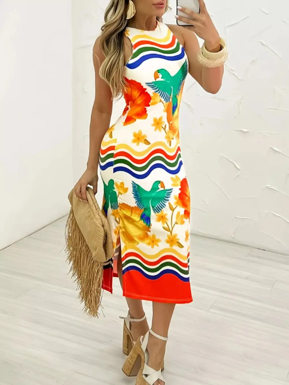 Relaxed Shape Printed Sleeveless Midi Dress