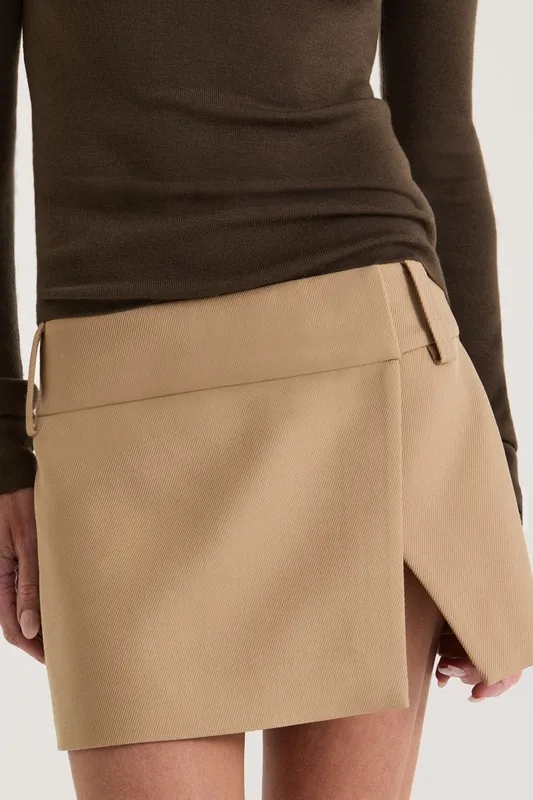 Beige Low-Rise Twill Skirt