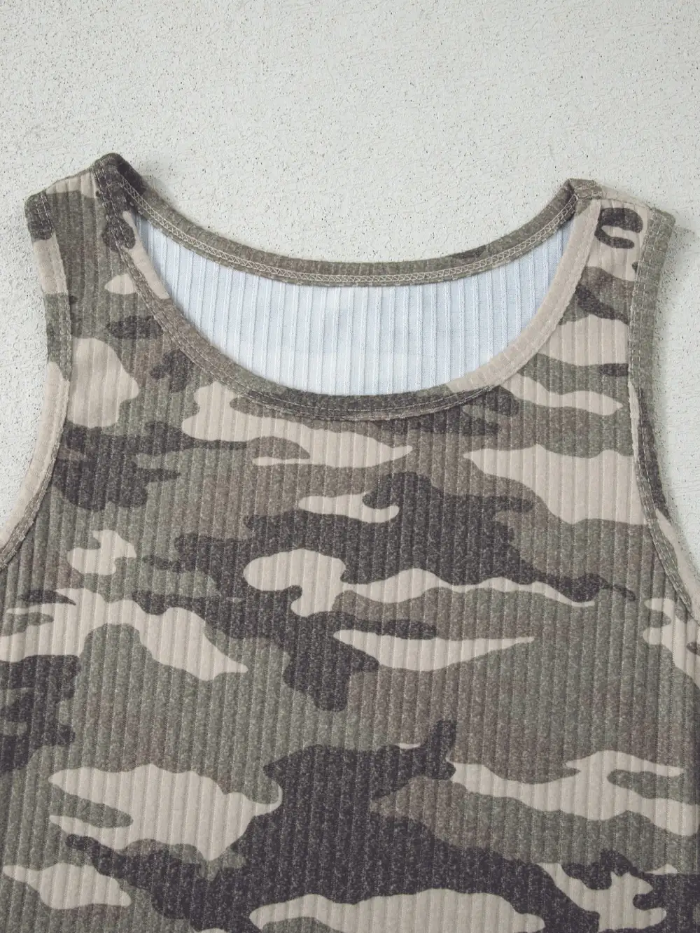 Camouflage Ribbed Knit Round Neck Tank Top