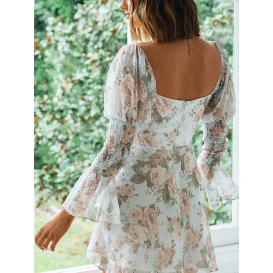 Print Sweetheart Neck Mini Dress