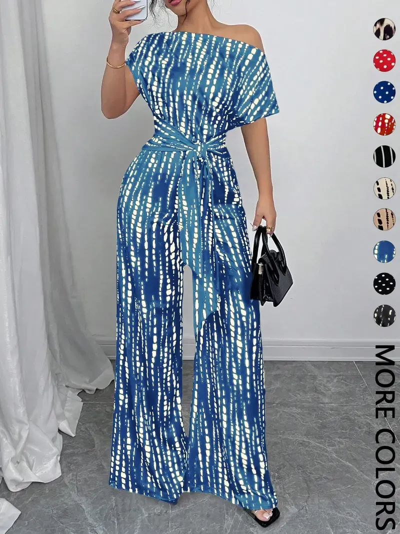 Women's printed tie-waist jumpsuit