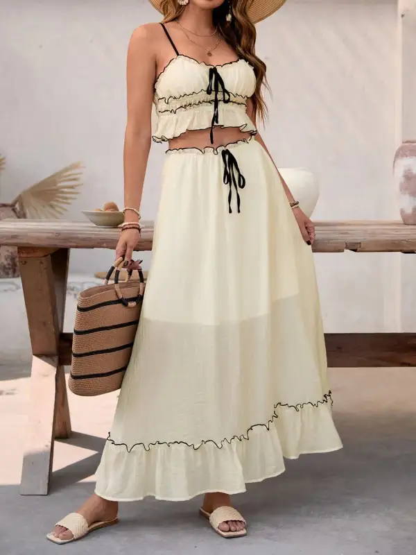 Smocked Ruffle Trim Coordinated Set