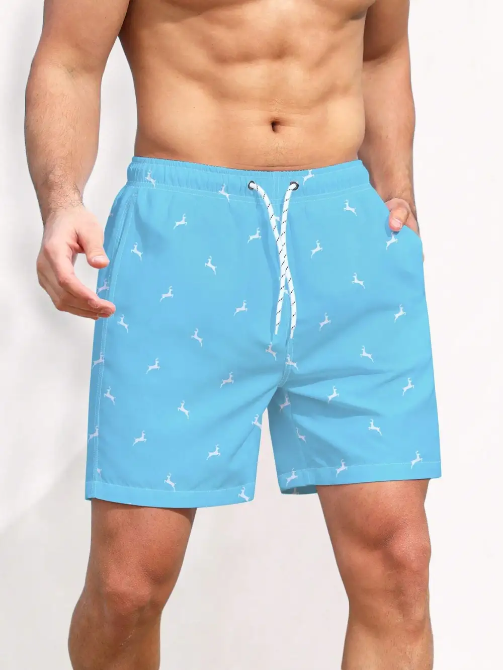Men's Animal Allover Print Drawstring Beach Shorts