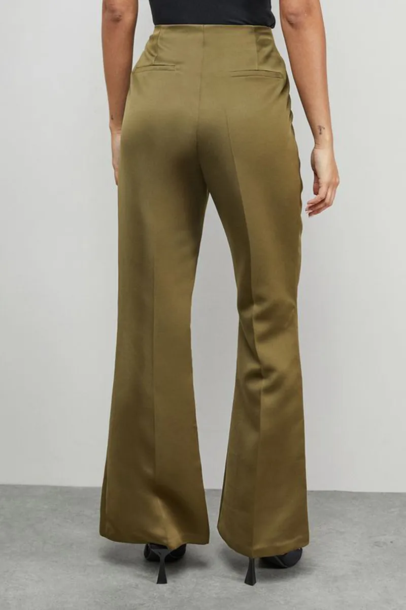 Casual Style Waistband Flare Olive Trouser