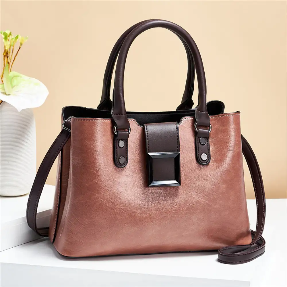Large PU Shoulder Bag Lychee Texture Vertical Square