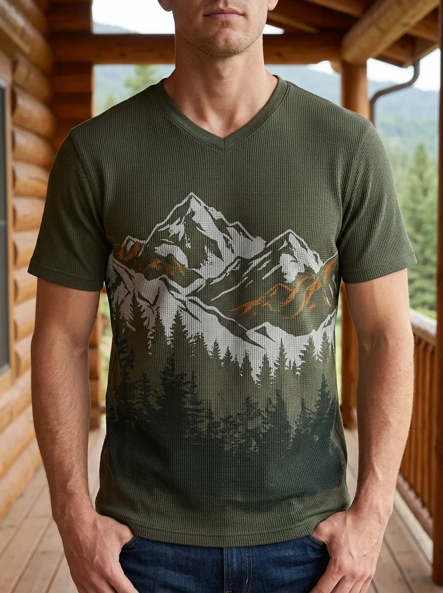 Men's Forest Outdoor Nature Lover Mountain Forest V-Neck T-Shirt