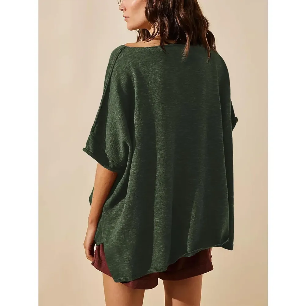 Women's Oversized T Shirts Casual Summer Crew Neck Loose Dropped Short Sleeve Side Slit Hem Blouse Tunic Tops