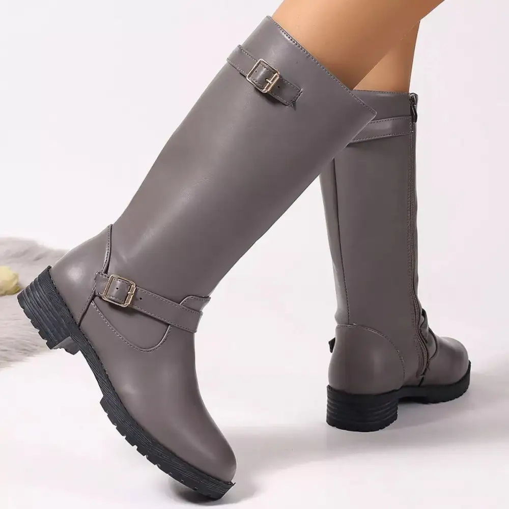 Graceful Round Toe Block Heels Boots