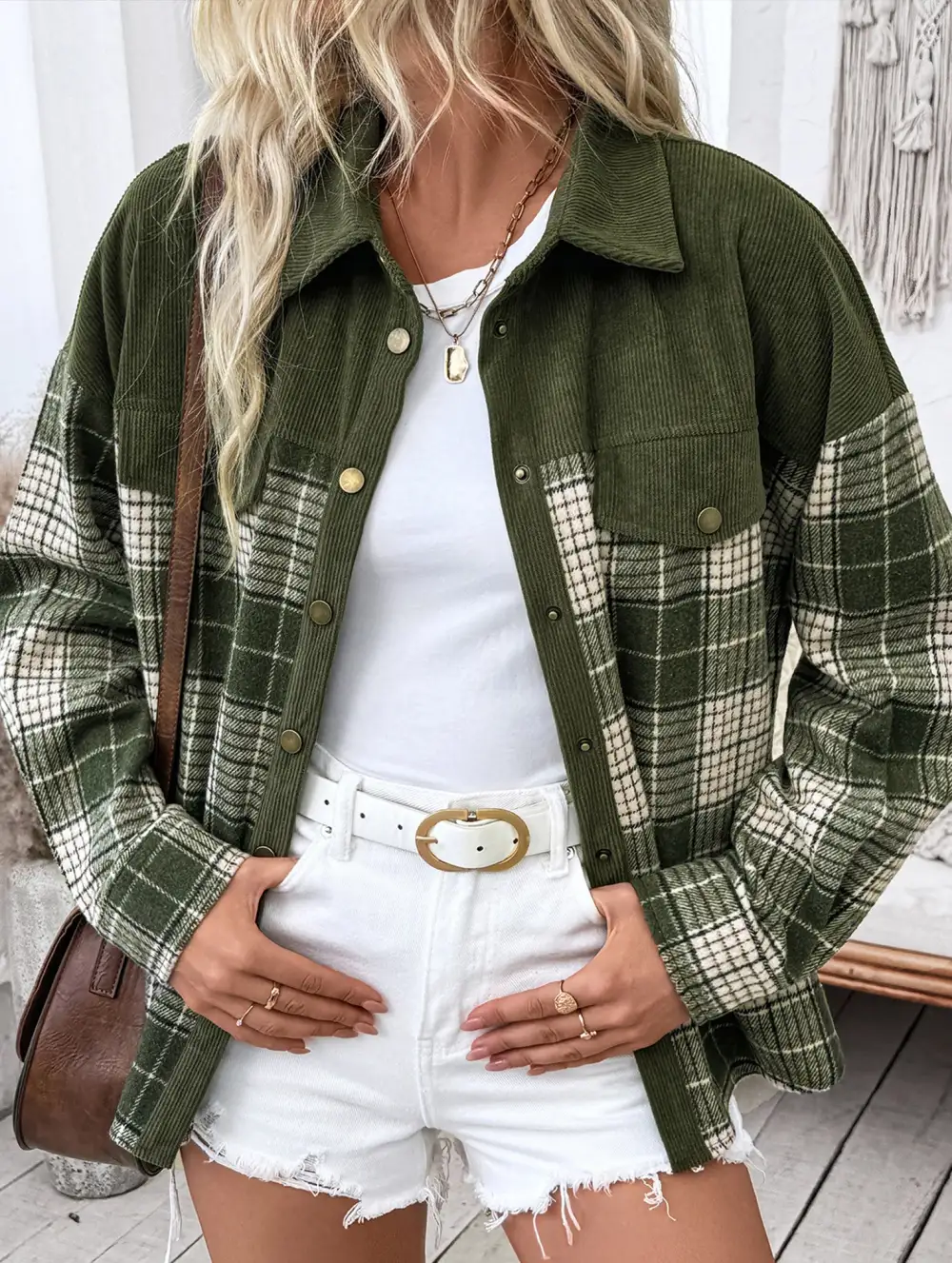 Plaid Panel Shirt Jacket