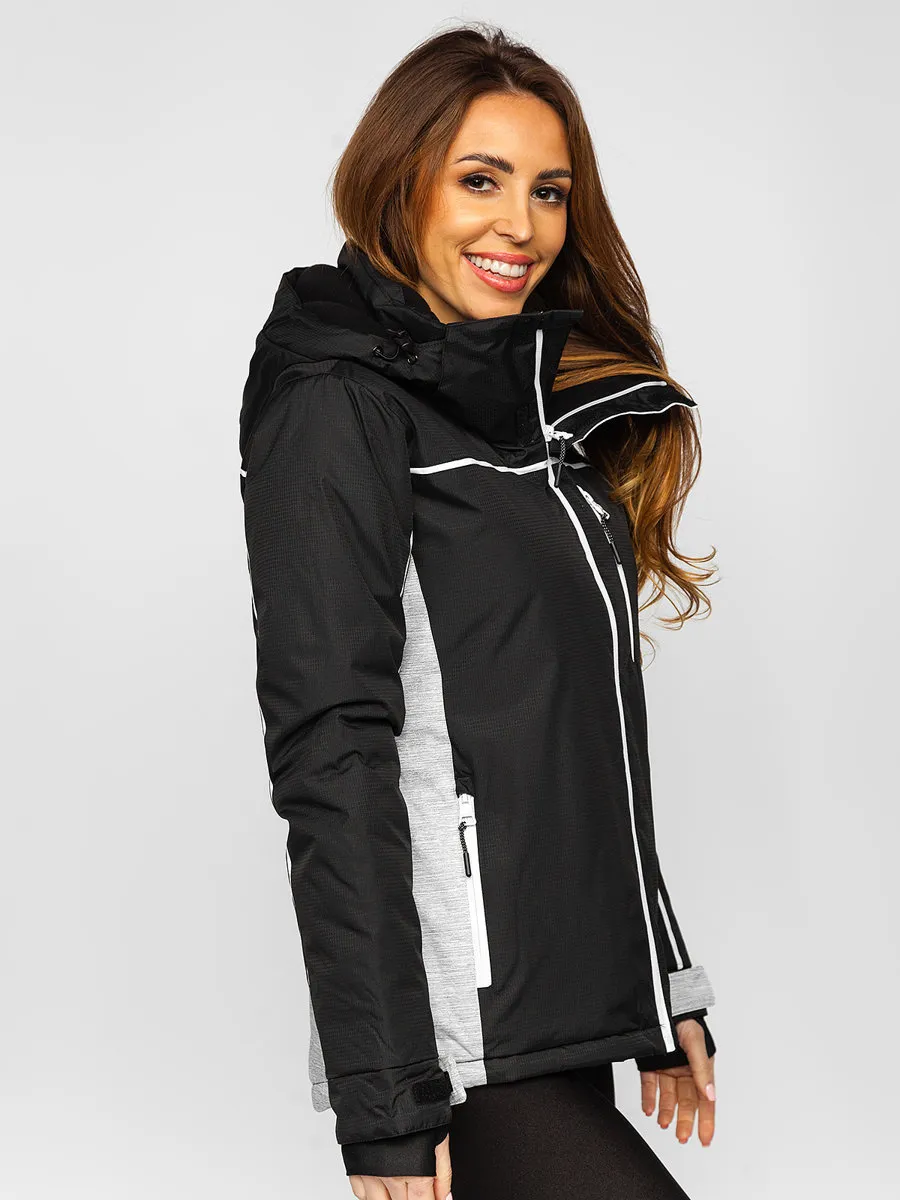 Black women's winter jacket with hood