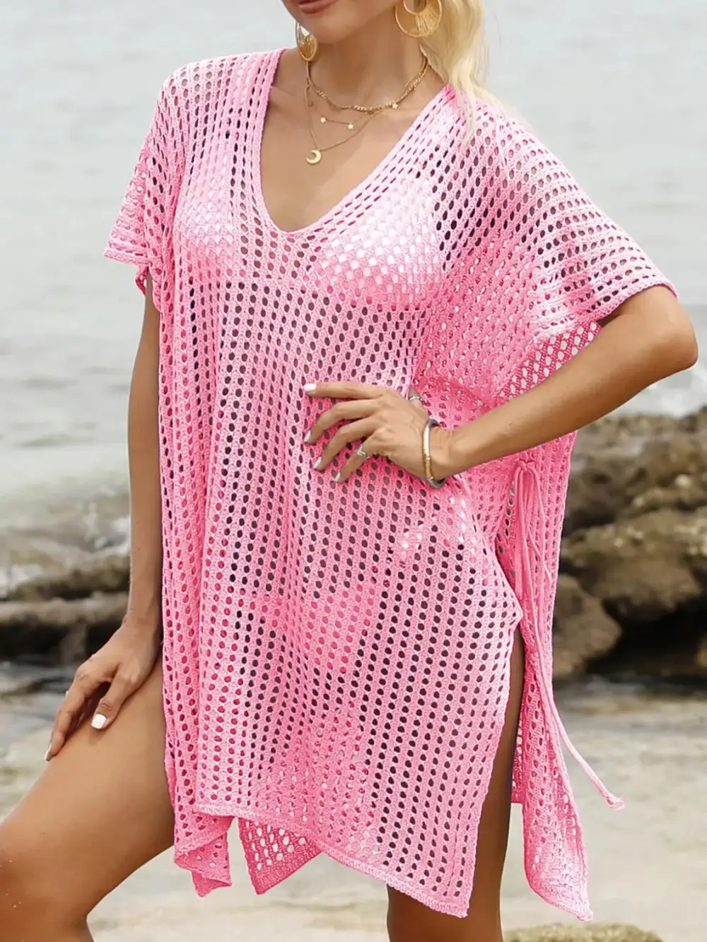 Side Tied V Neck Swim Cover Up