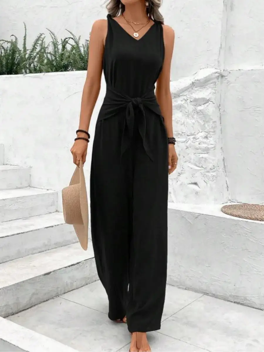 Relaxed Tailoring Short-Sleeve Wide-Leg Jumpsuit