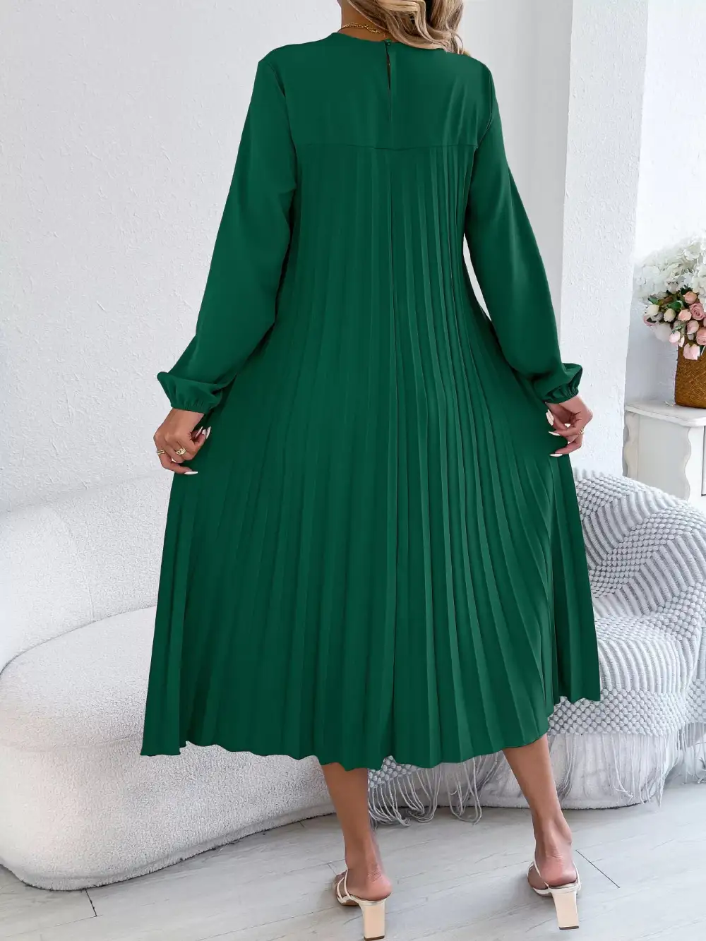 Pleated Pleated A-Line Midi Dress