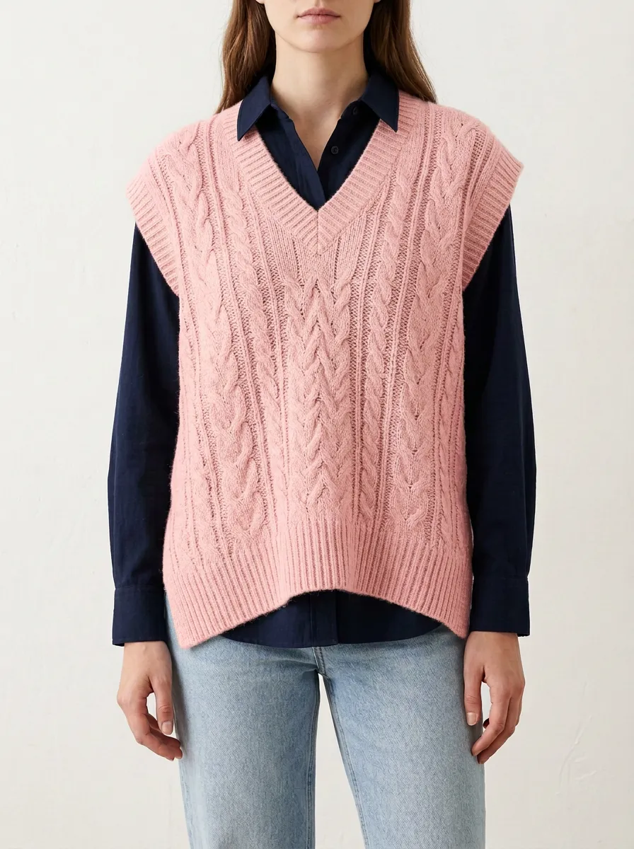 Vneck Cable Sweater Vest