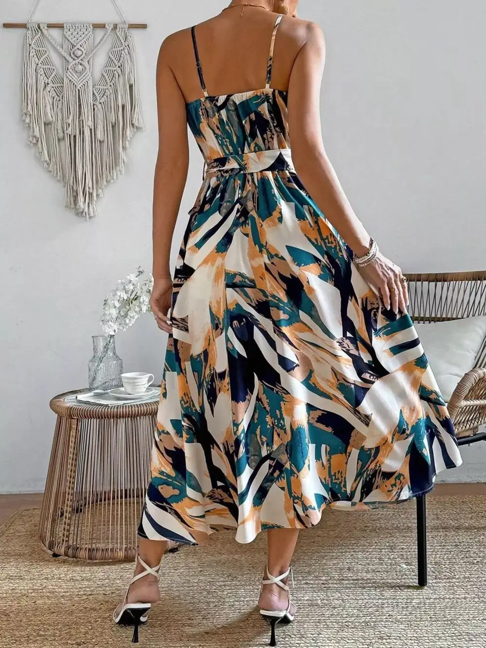 Abstract Print Tie Waist Dress