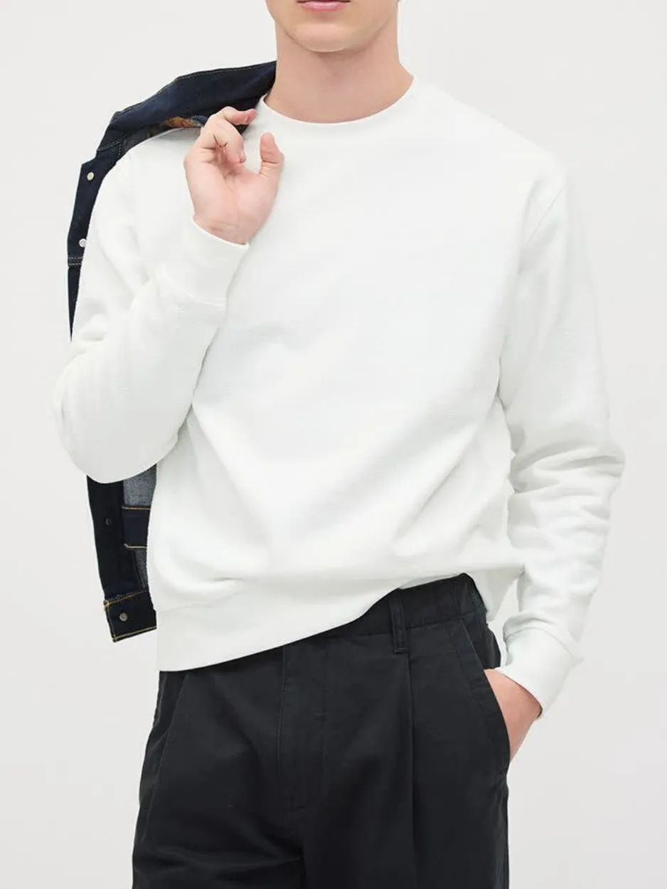 White Long-Sleeve Crew-Neck Sweater
