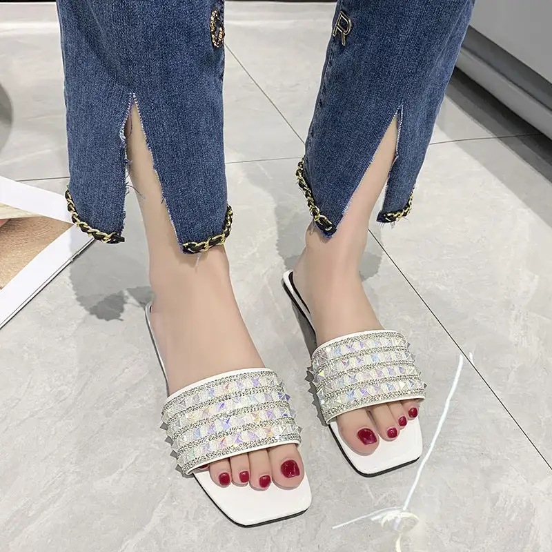 Rhinestone Detail Flat Sandals