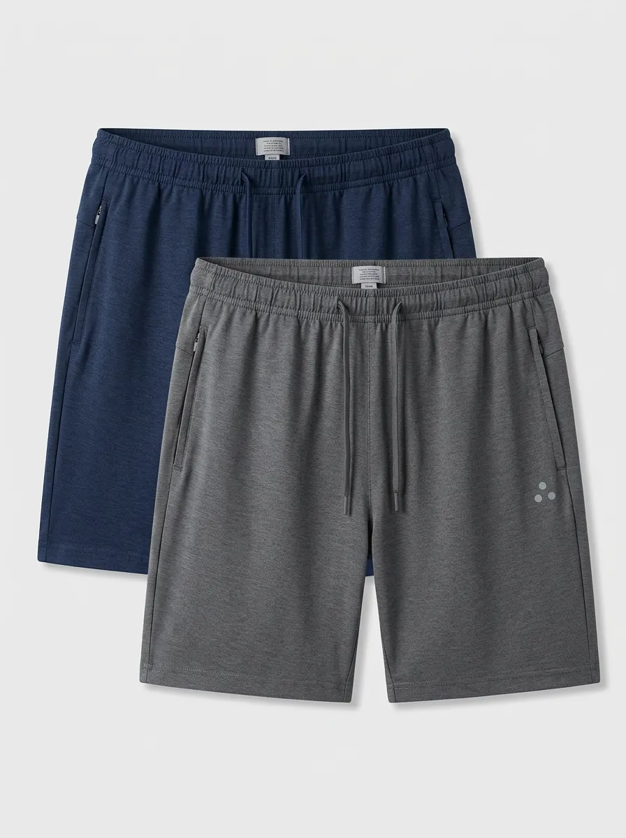Zipper-Pocket Training Gym Two-Pack Athletic Shorts