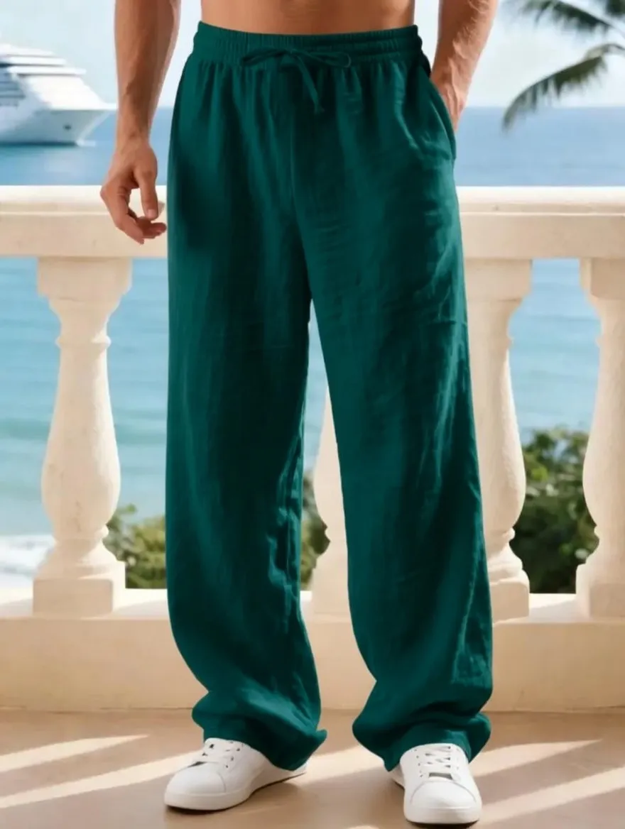 Men's classic linen casual straight-leg pants, breathable, comfortable, and stylish long pants