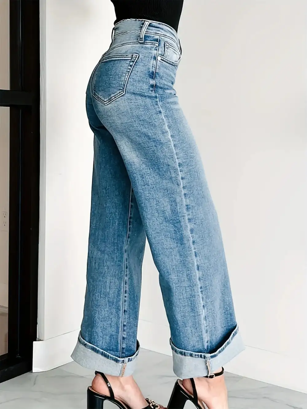Travel-Ready High-Waisted Wide Leg Jeans