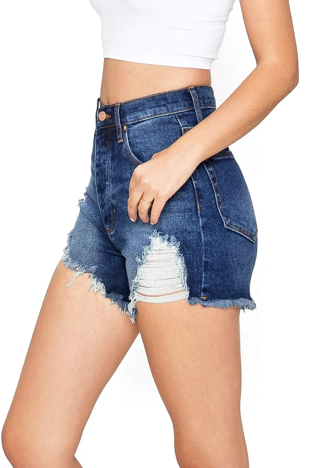 Distressed High-Rise Mom Shorts