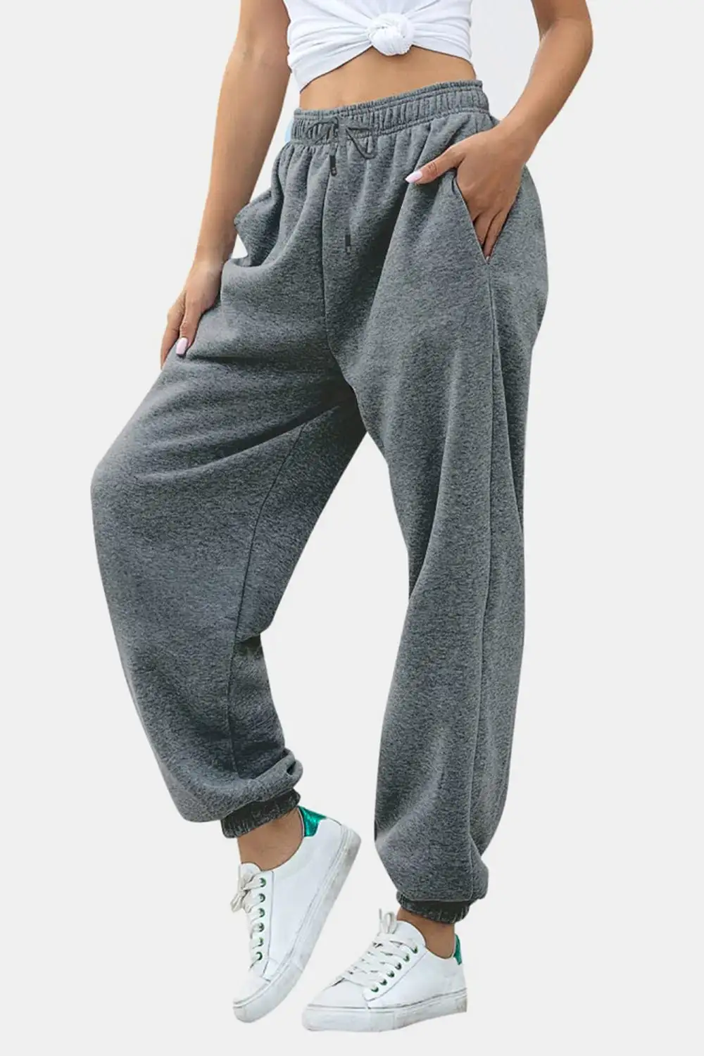 Relaxed Elastic-Waist Pocketed Jogger Pants