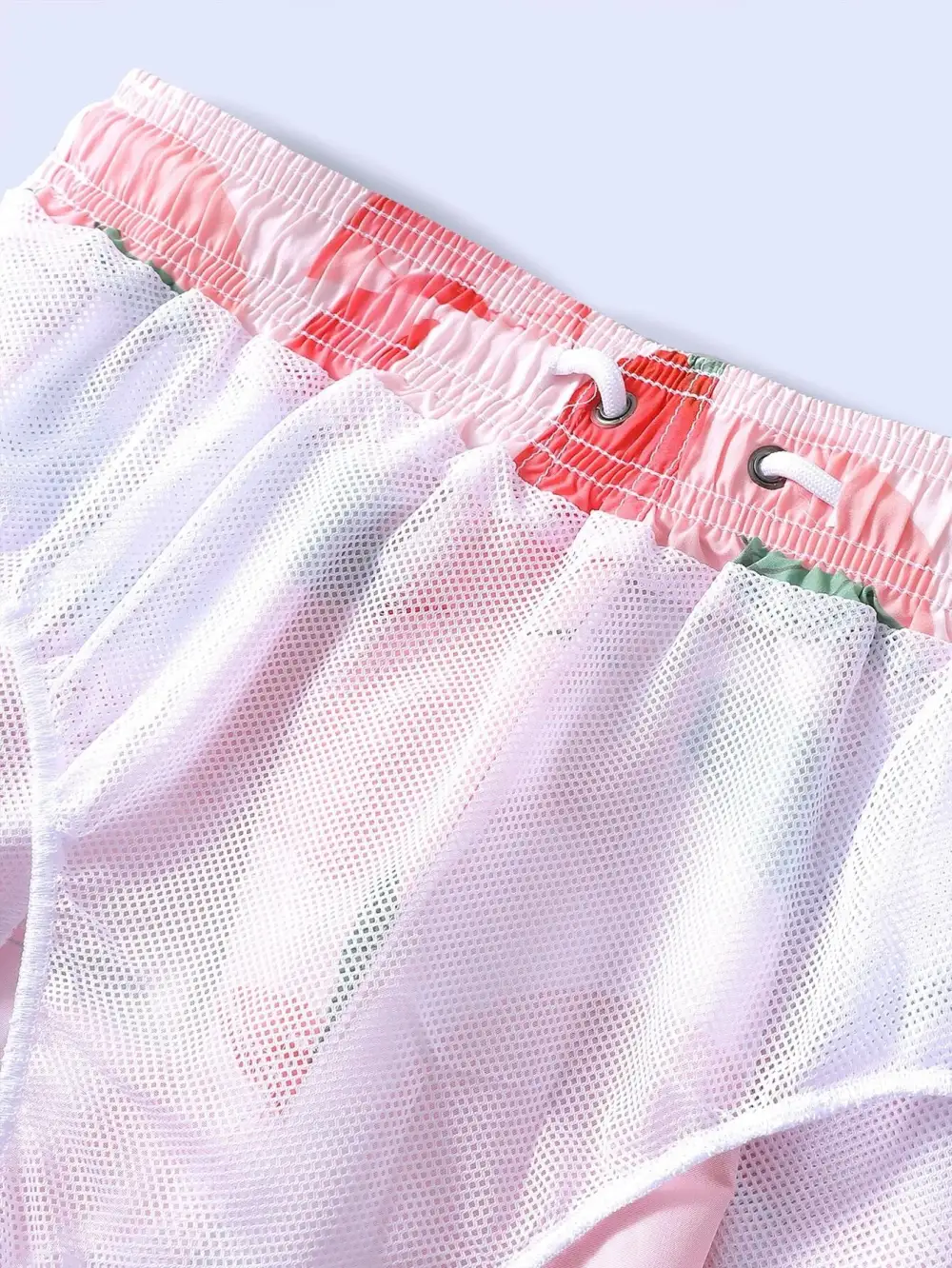 Men's Peach Print Drawstring Swim Trunks