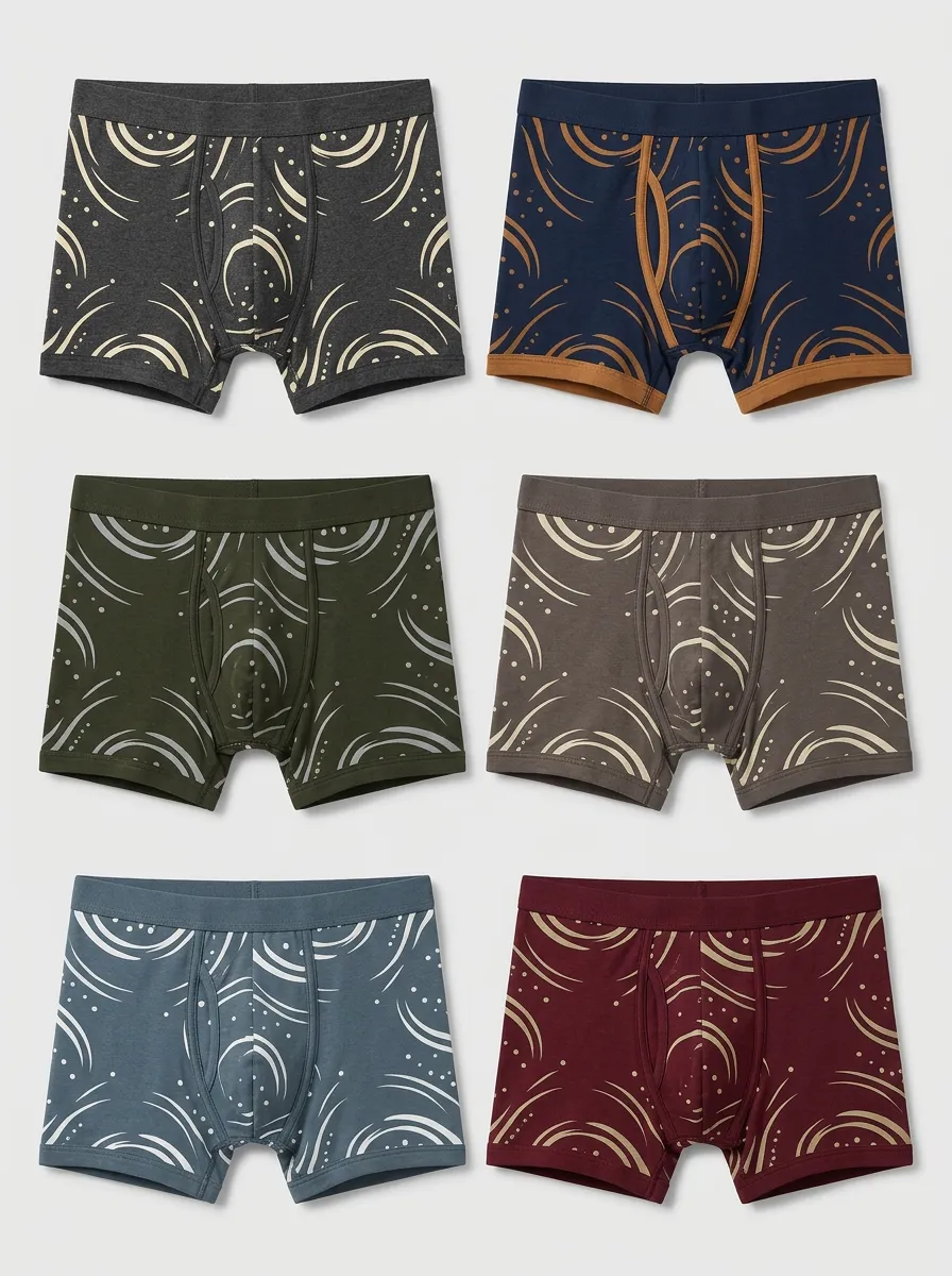 Men's Multicolor Abstract Patterned Boxer Briefs 6-Pack