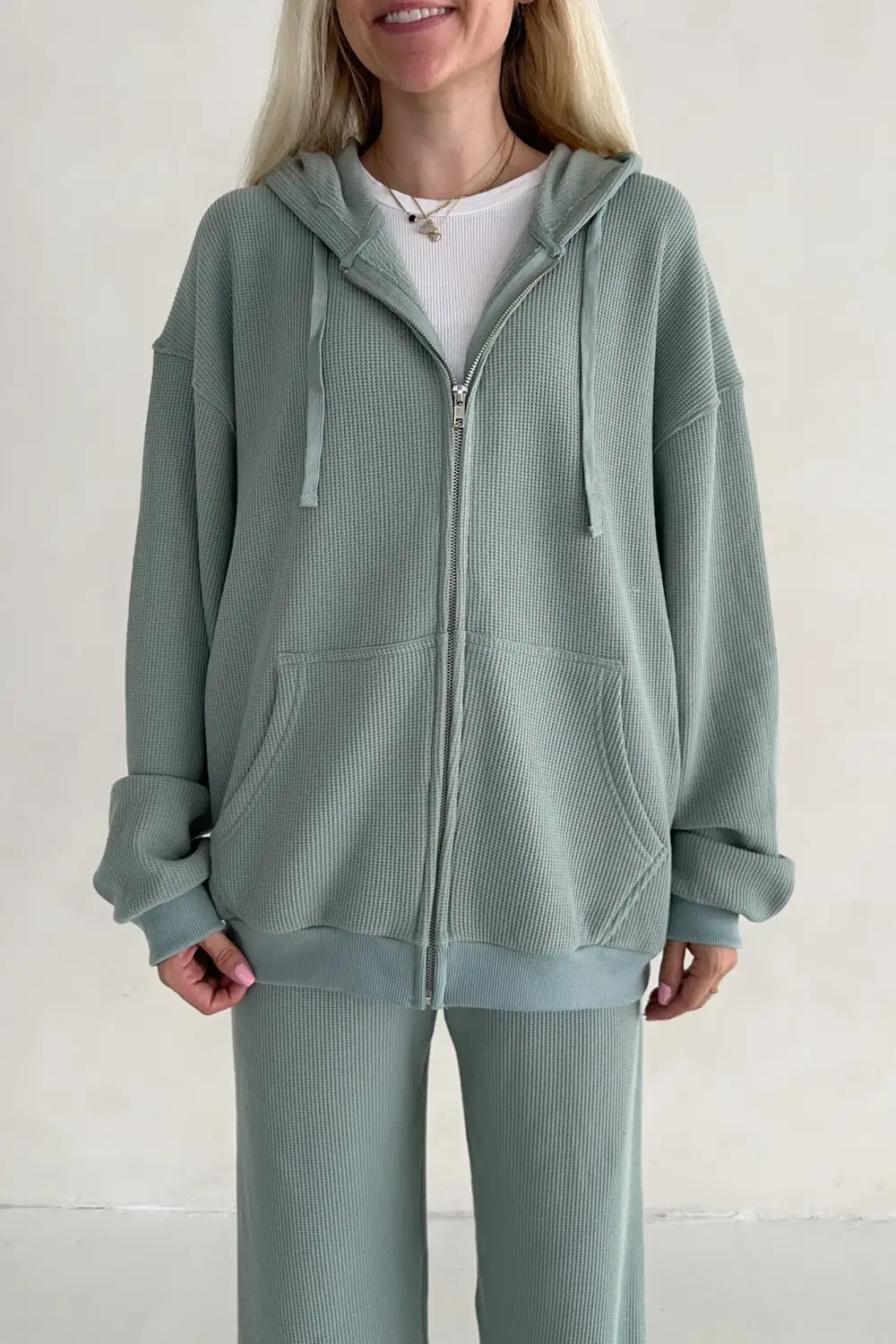 Layered Waffle Knit Hoodie