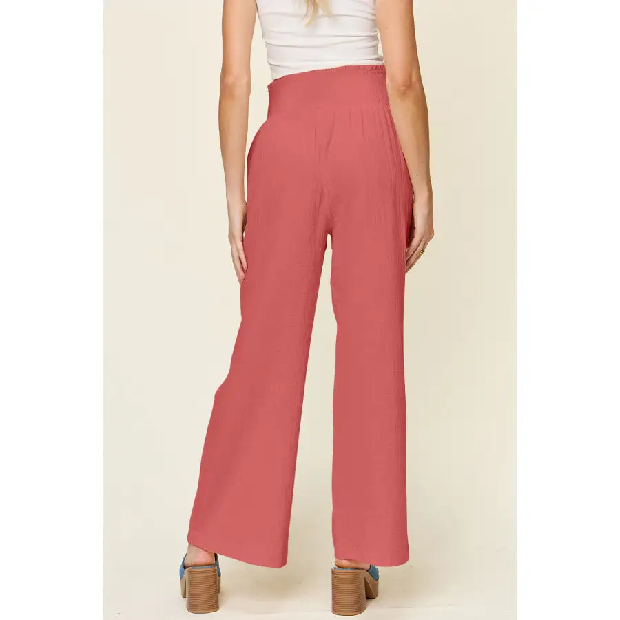 Full Size Texture Smocked Waist Wide Leg Pants