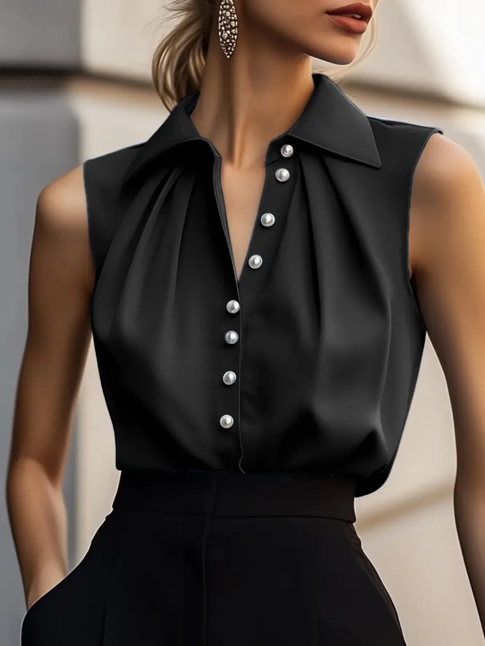 Fashion Satin Shirt Sleeveless Top