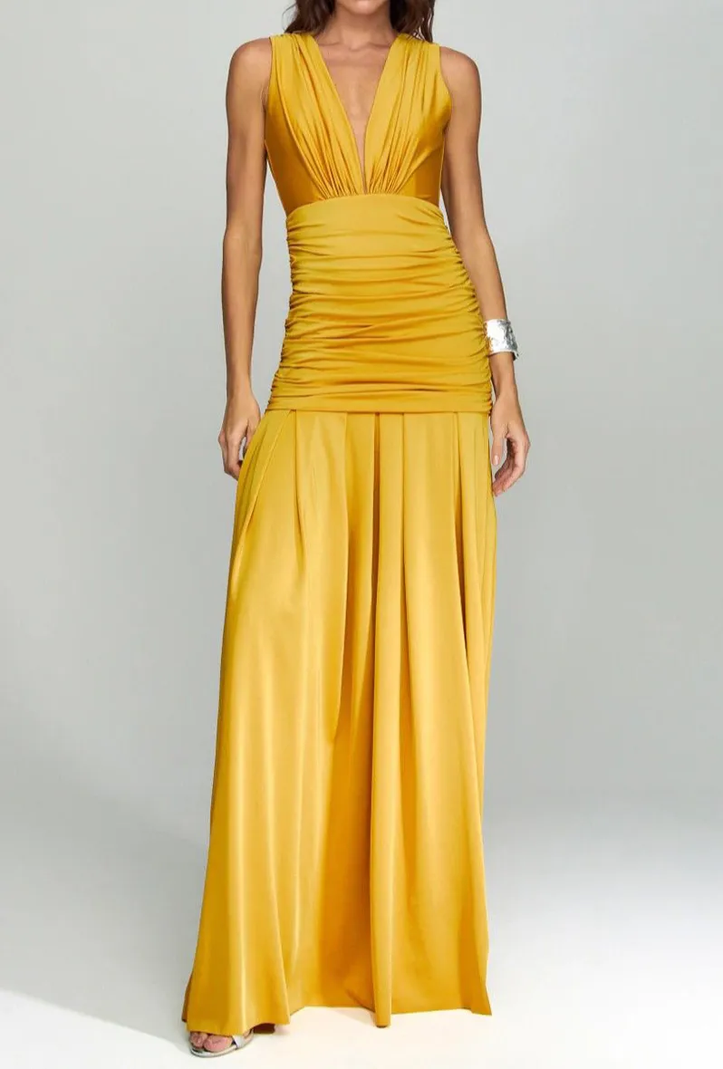Sleeveless Pleated Floor Length Maxi Dress