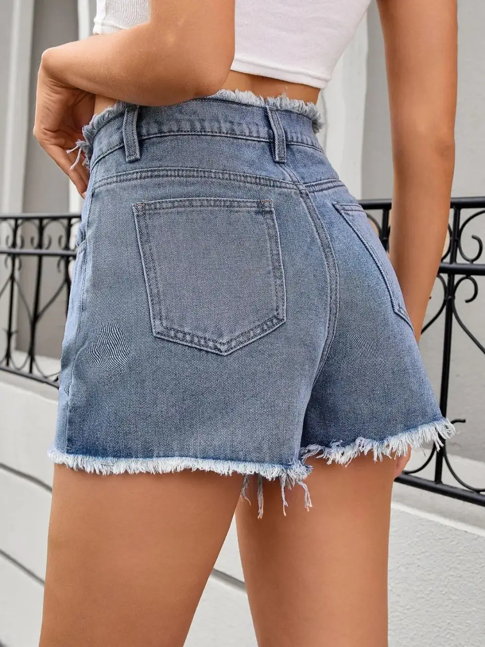 Washed Raw Hem Denim Shorts