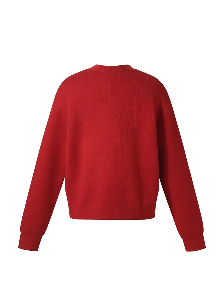 Wool Blend Clover Embossed Women Sweater