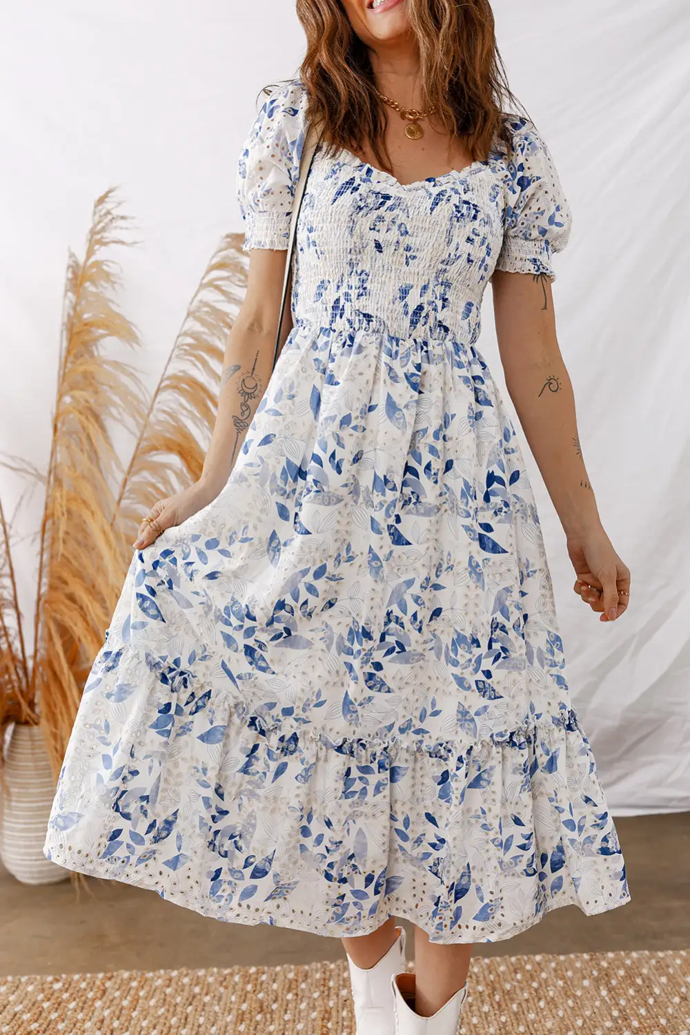 Floral Tiered Smocked Midi Dress