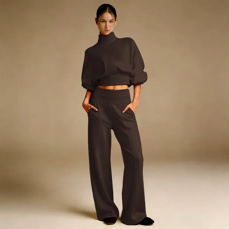 Soft And Comfortable Crewneck Sweatshirt Wide-Leg Pants Set