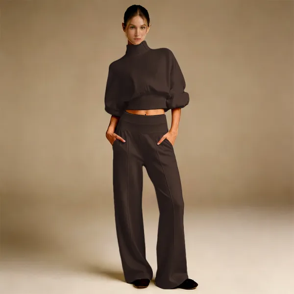 Soft And Comfortable Crewneck Sweatshirt Wide-Leg Pants Set