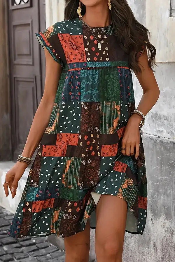 Patchwork Ruffle Casual Dress