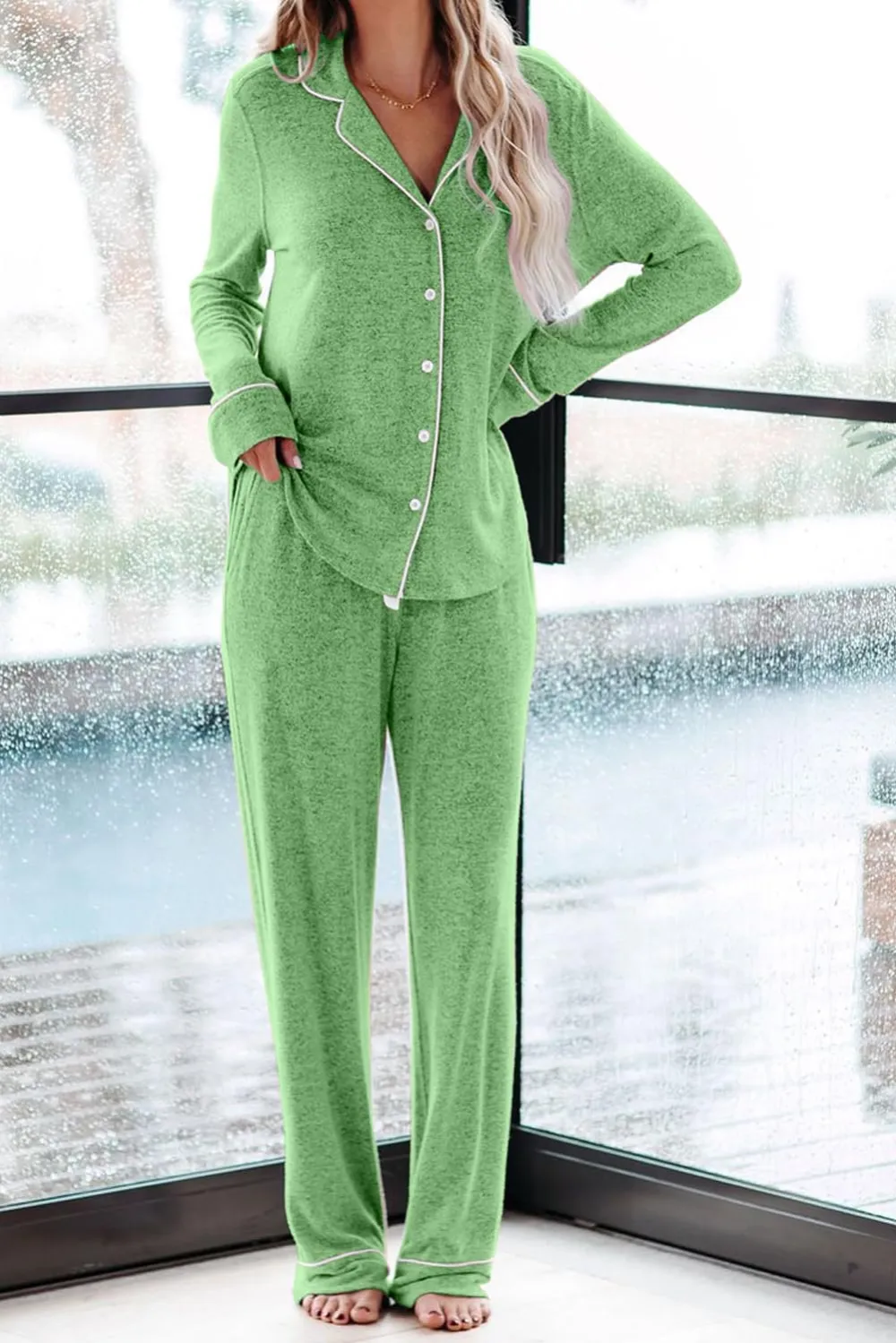 Women's Pajama Sets Long Sleeve Button Down Sleepwear Nightwear Soft Pjs Lounge Sets