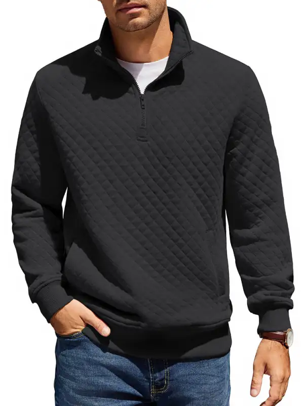 Trendy Quarter Zip Pullover Quilted Sweatshirt Hoodie
