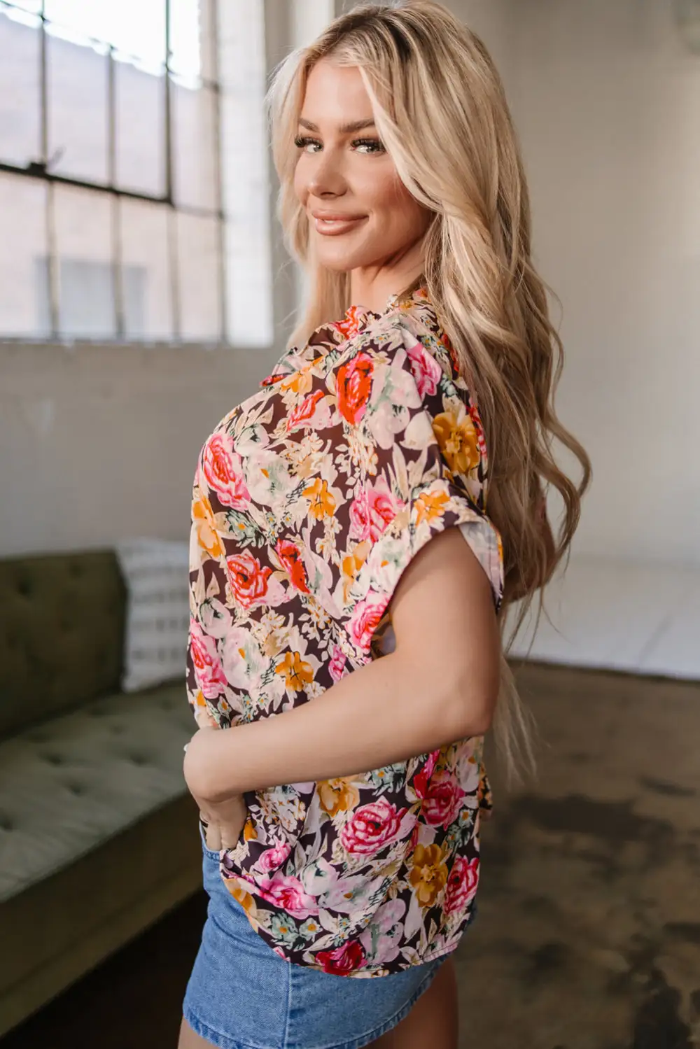 Floral Crew Neck Short Sleeve Blouse