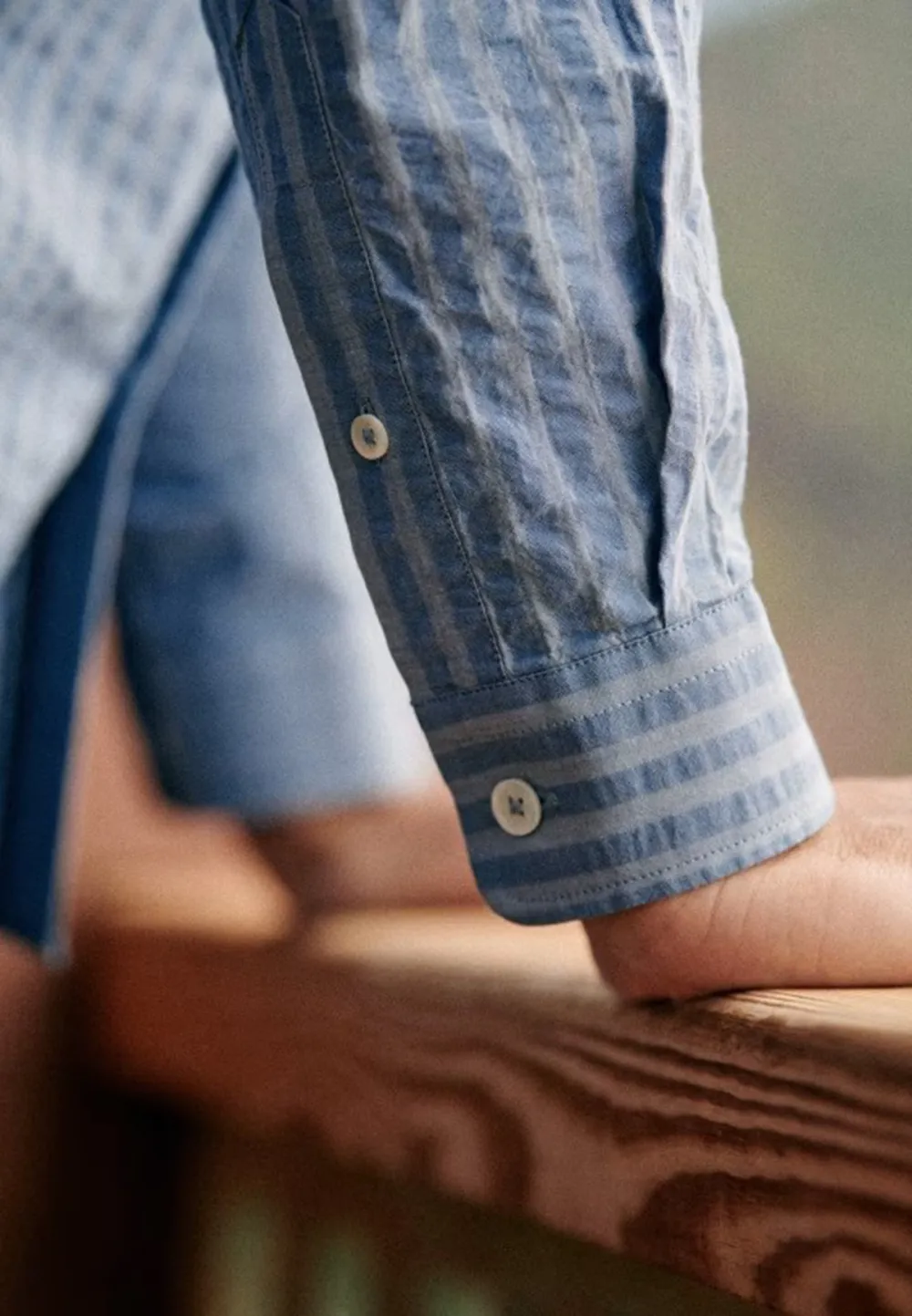 Yellow White Stripe Seersucker Button-Down Camp Shirt