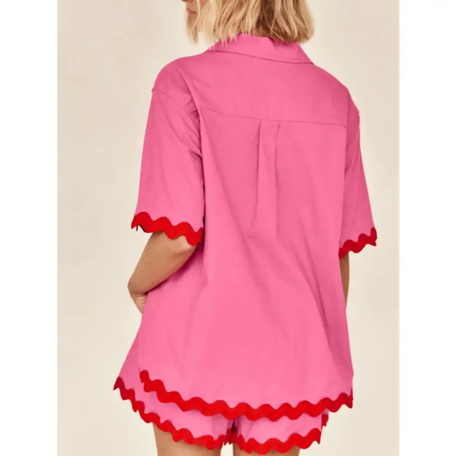 Soft Contrast Trim Half Sleeve Top and Shorts Set