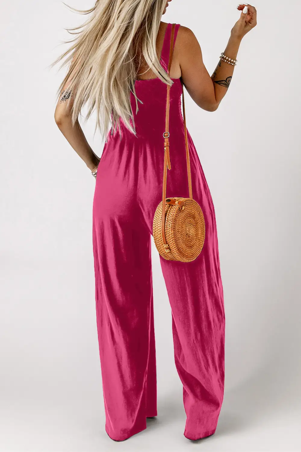 Smocked Square Neck Wide Leg Jumpsuit