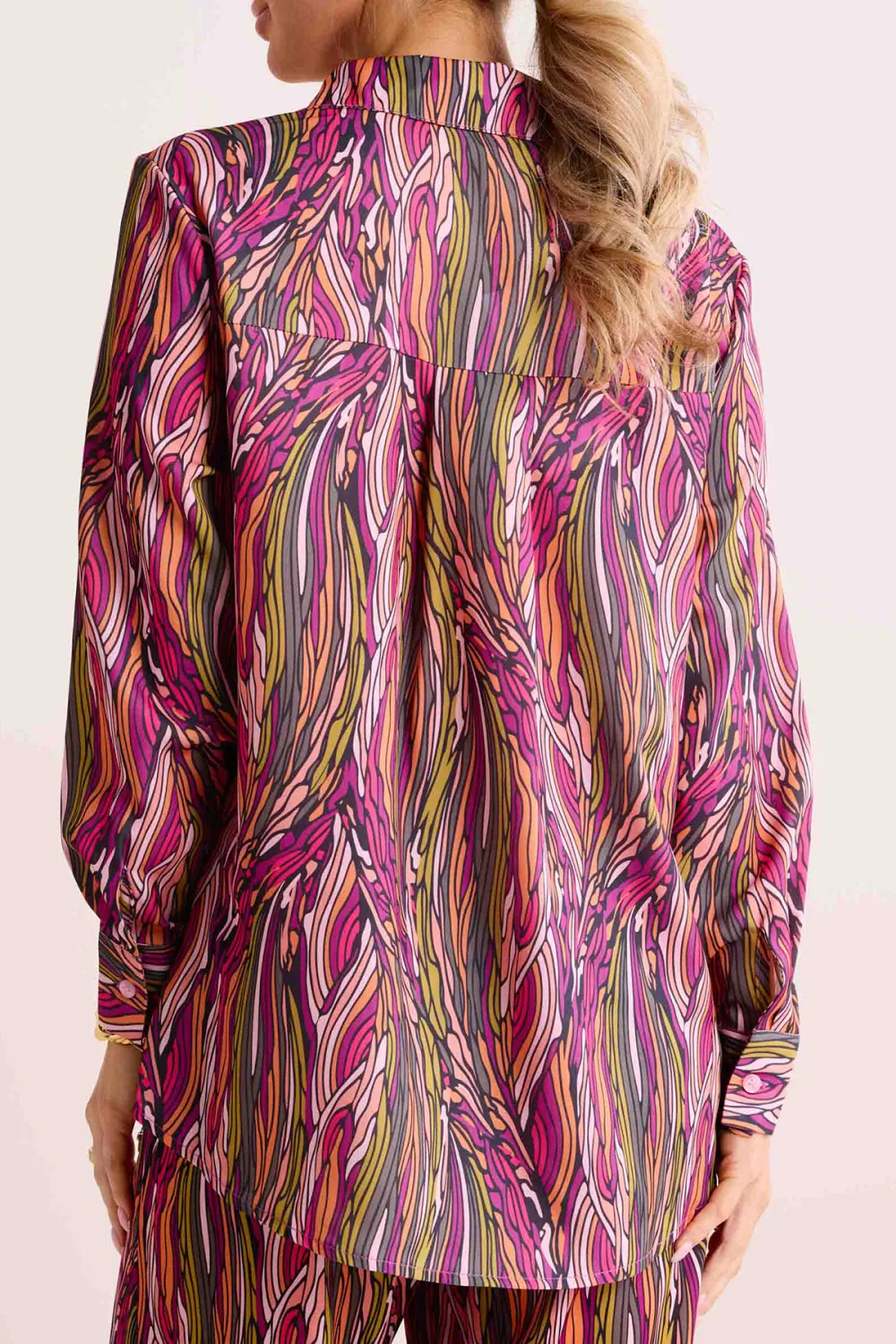 Multicolored Striped Print Collared Long Sleeve Blouse