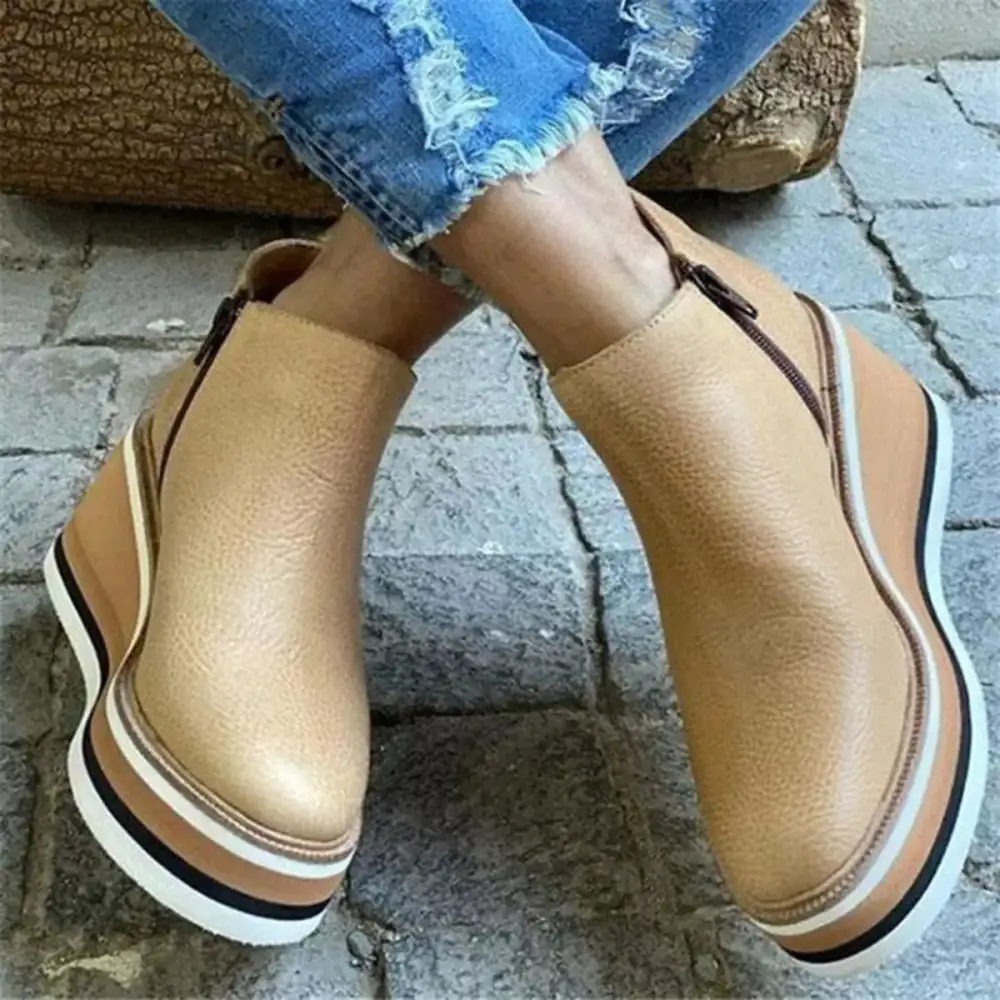 Ankle Wedge Boots with Zipper