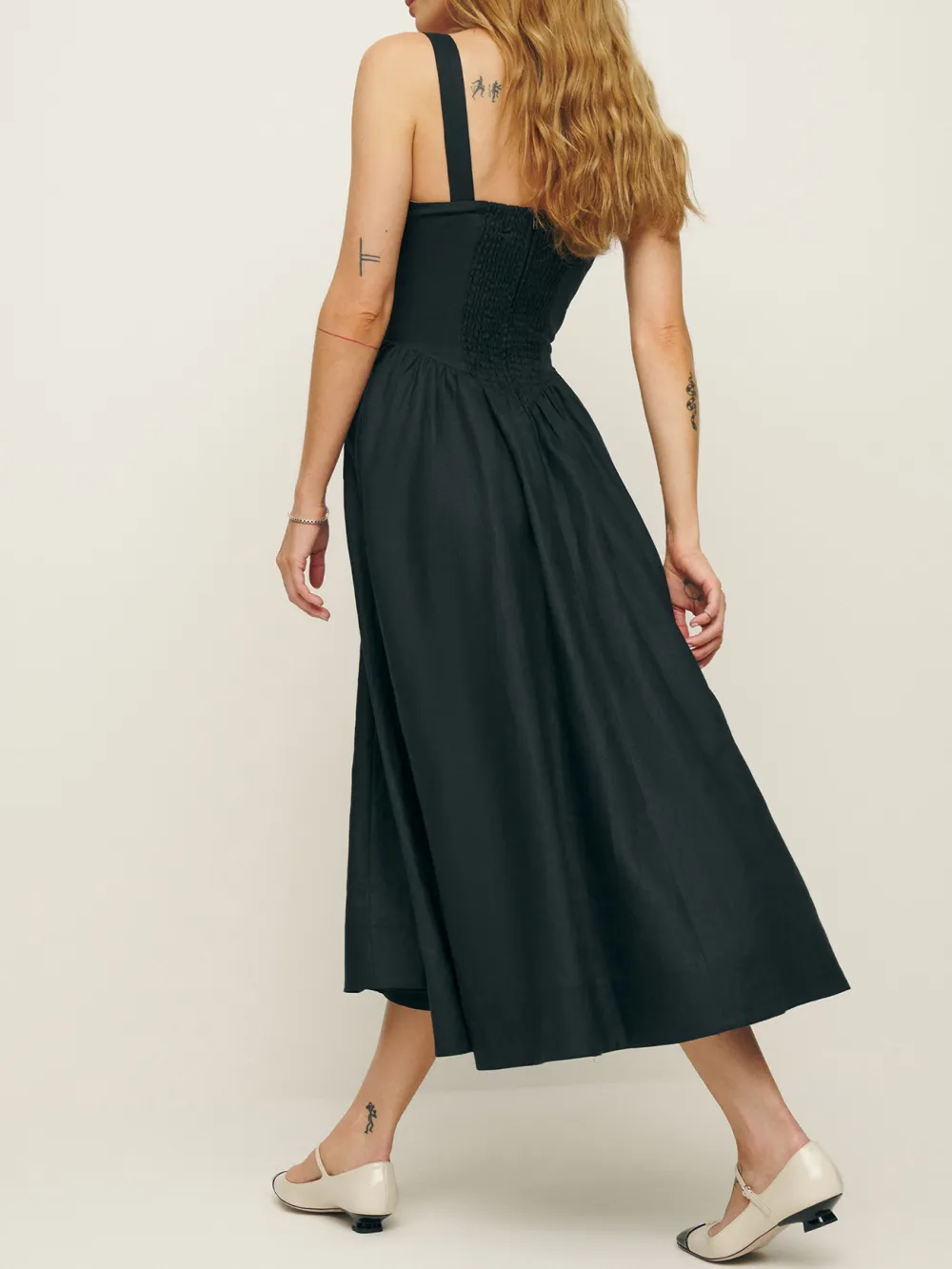 Square Neck Linen A Line Midi Dress