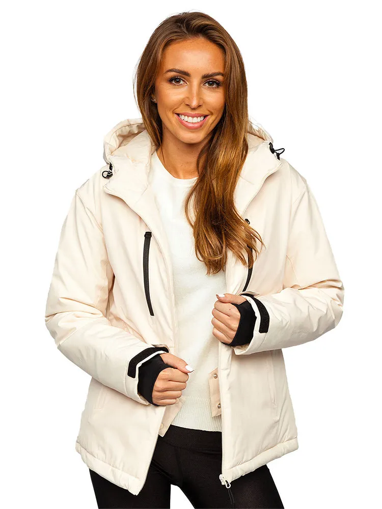 Beige women's winter ski jacket